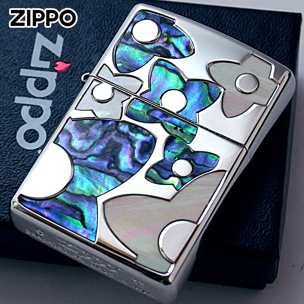 Zippo ジッポー シェル 貝 インレイ 象嵌 フラワー 花 シルバー Shell Flower SV 1201S835