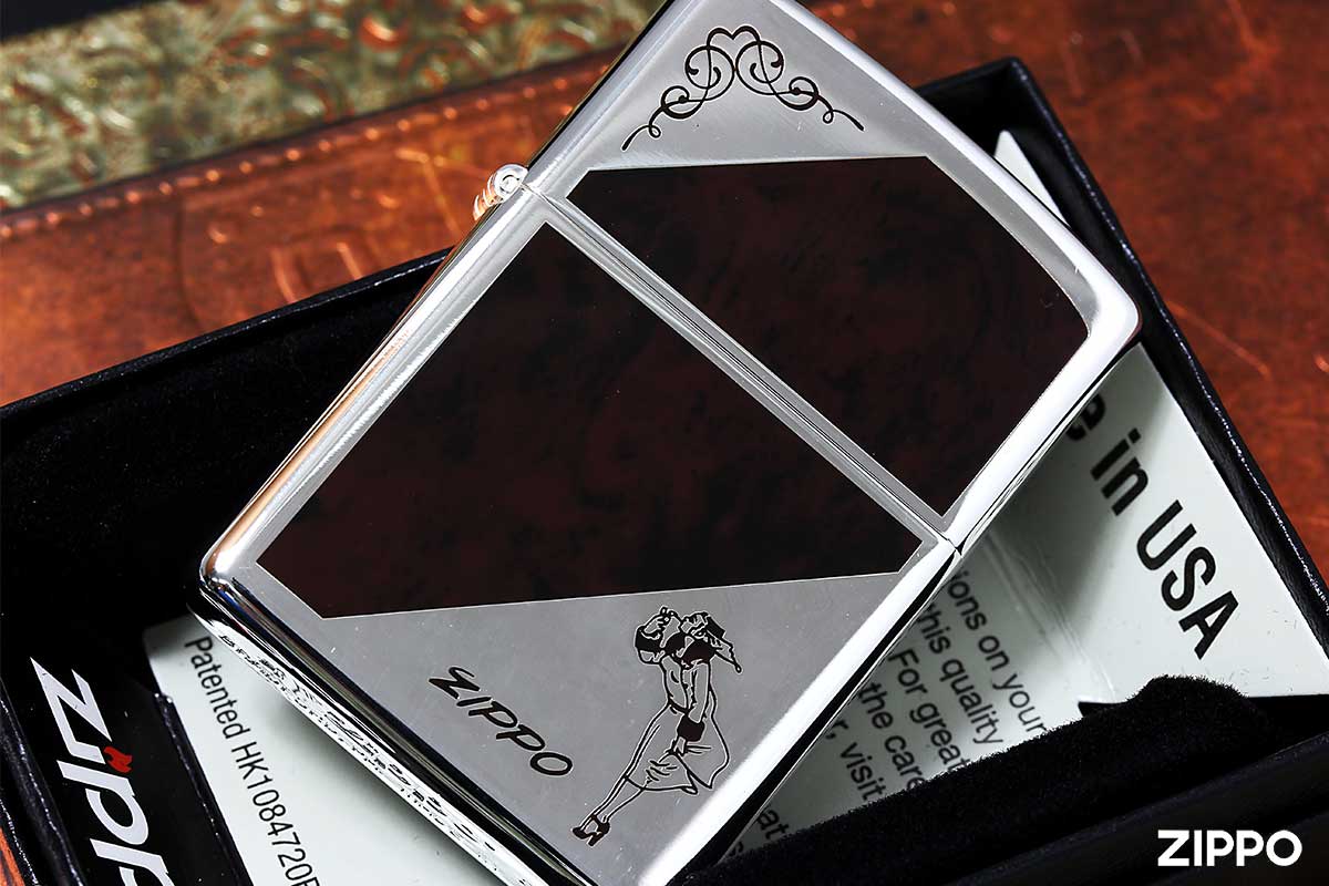 Zippo ジッポー ウインディ ガール マーブル 大理石調 アラベスク 唐草 シルバー ブラウン 1201S814 メール便可