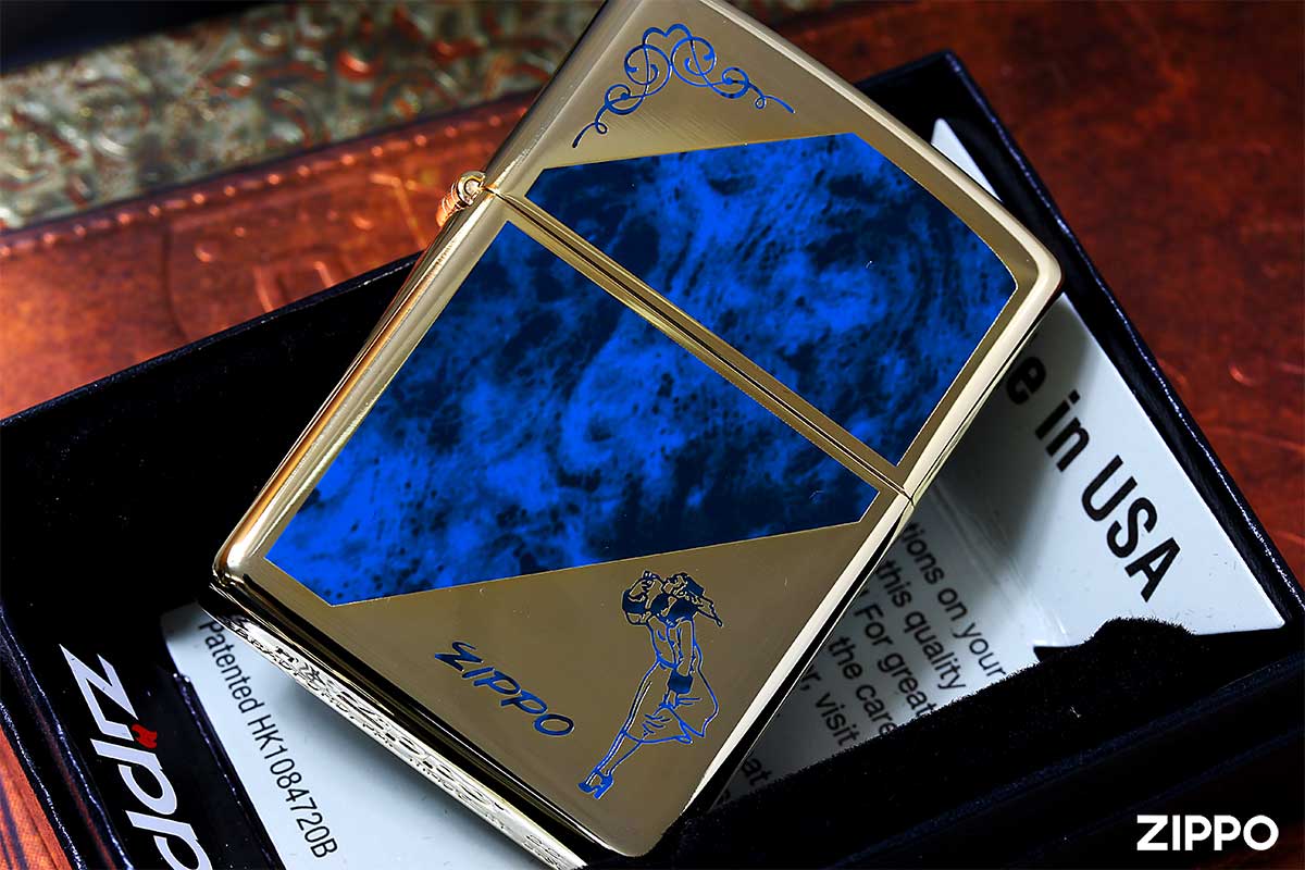 Zippo ジッポー ウインディ ガール マーブル 大理石調 アラベスク 唐草 ゴールド ブルー ゴールドタンク 1201S816 メール便可