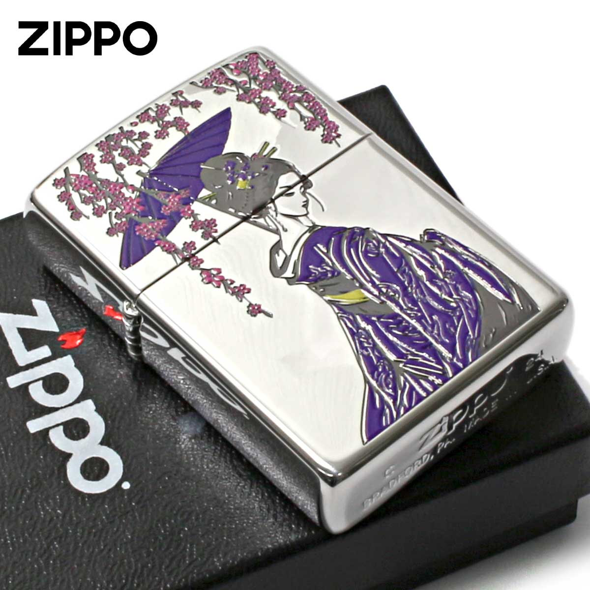 Zippo ジッポー 芸者 GEISHA 和柄 藤色 1201S898