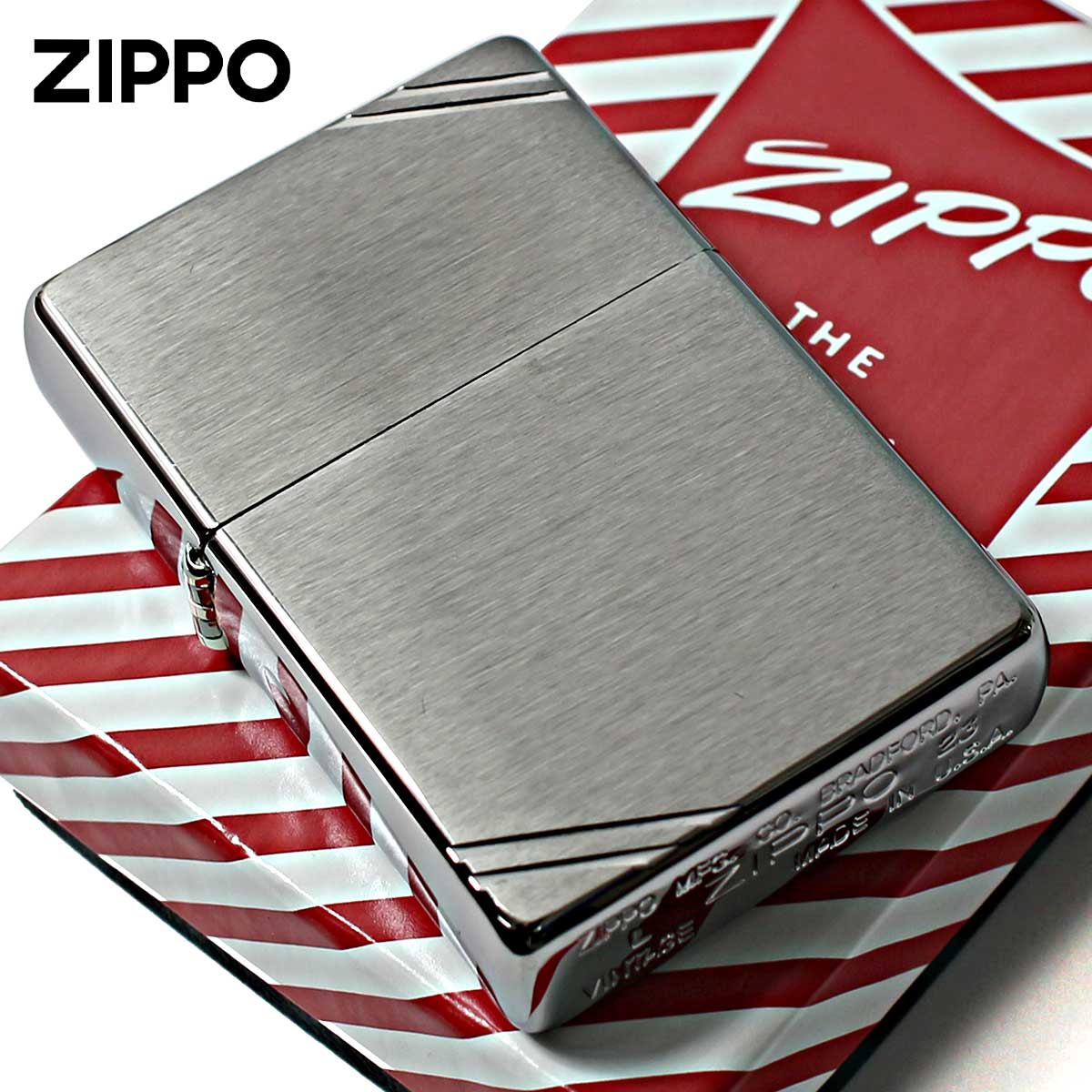 Zippo ジッポー 1937レプリカ 無地 シルバー つや消し フラットトップ ビンテージ ダイヤゴナルライン ブラッシュドクローム Brushed  Chrome Vintage No.230 メール便可｜Zippo専門店フラミンゴ：本店