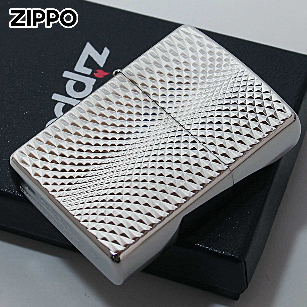 Zippo ジッポー ダイヤモンドカット シルバー プラチナ加工 両面加工 Diamond Cut Platinum Plate 2EP-2D C A