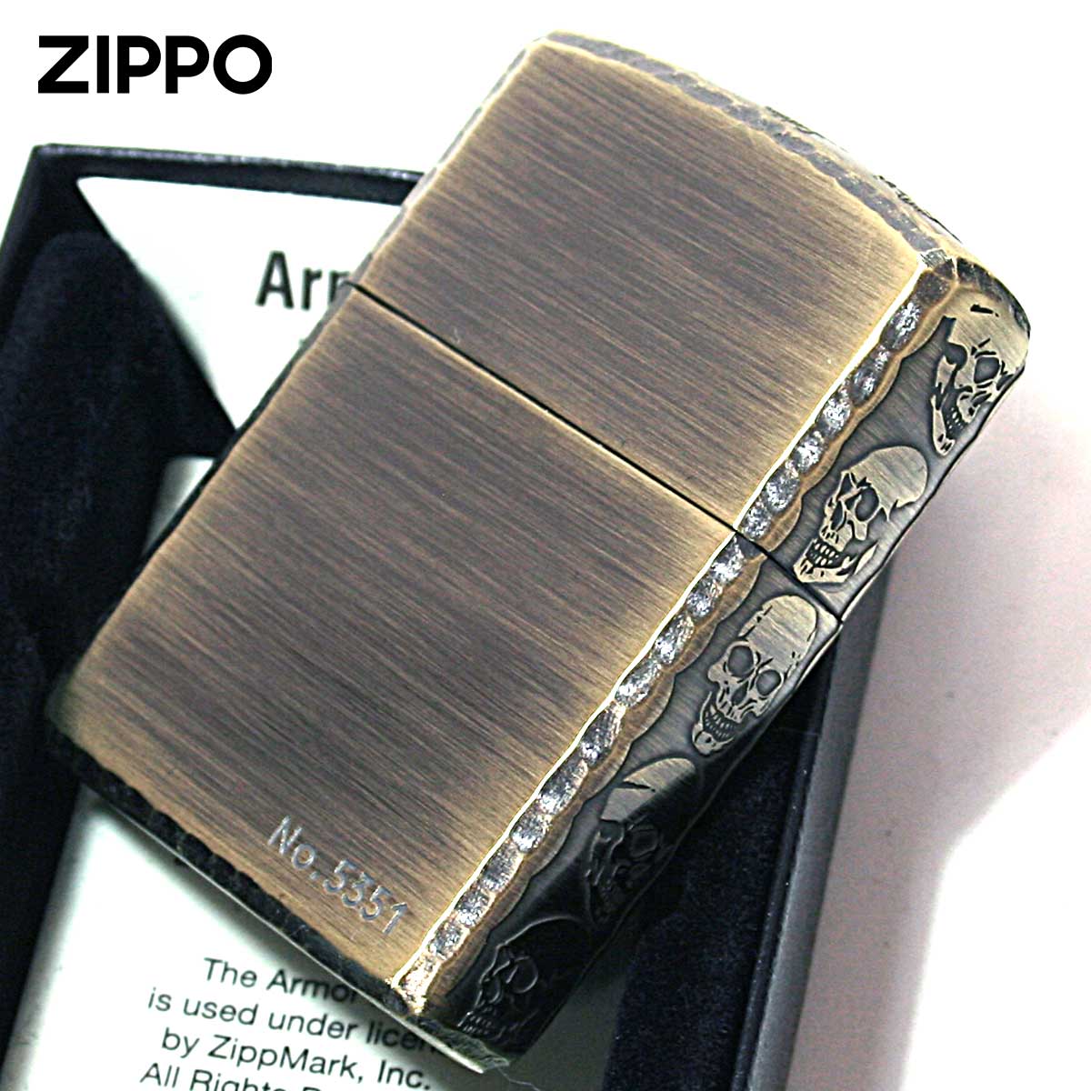 Zippo ジッポー スカル ドクロ 骸骨 3面サイドデザイン アンテーク ブラス コーナーリューター加工 Etching Router  Antique Brass 3ER-SKULL A｜Zippo専門店フラミンゴ：本店