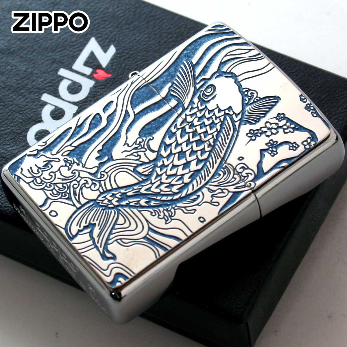 Zippo ジッポー 鯉 カープ ブルー ＃200 メタルプレート 両面加工 ニッケルメッキ 2MPP-Carp BL メール便可