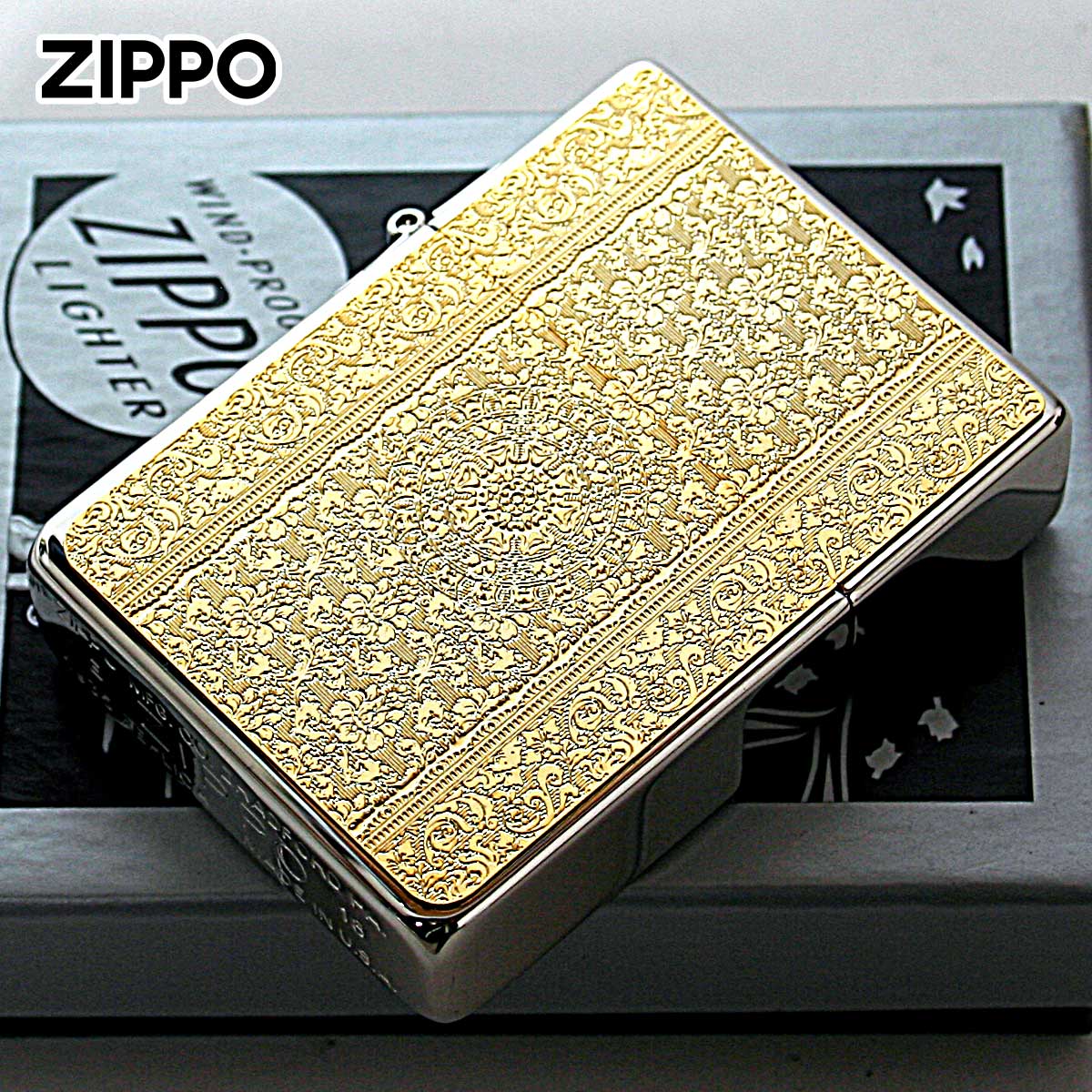 Zippo ジッポー 1935レプリカ ダマスク柄 ゴールド DAMASK White Nickel & Metal C G・G｜Zippo 専門店フラミンゴ：本店