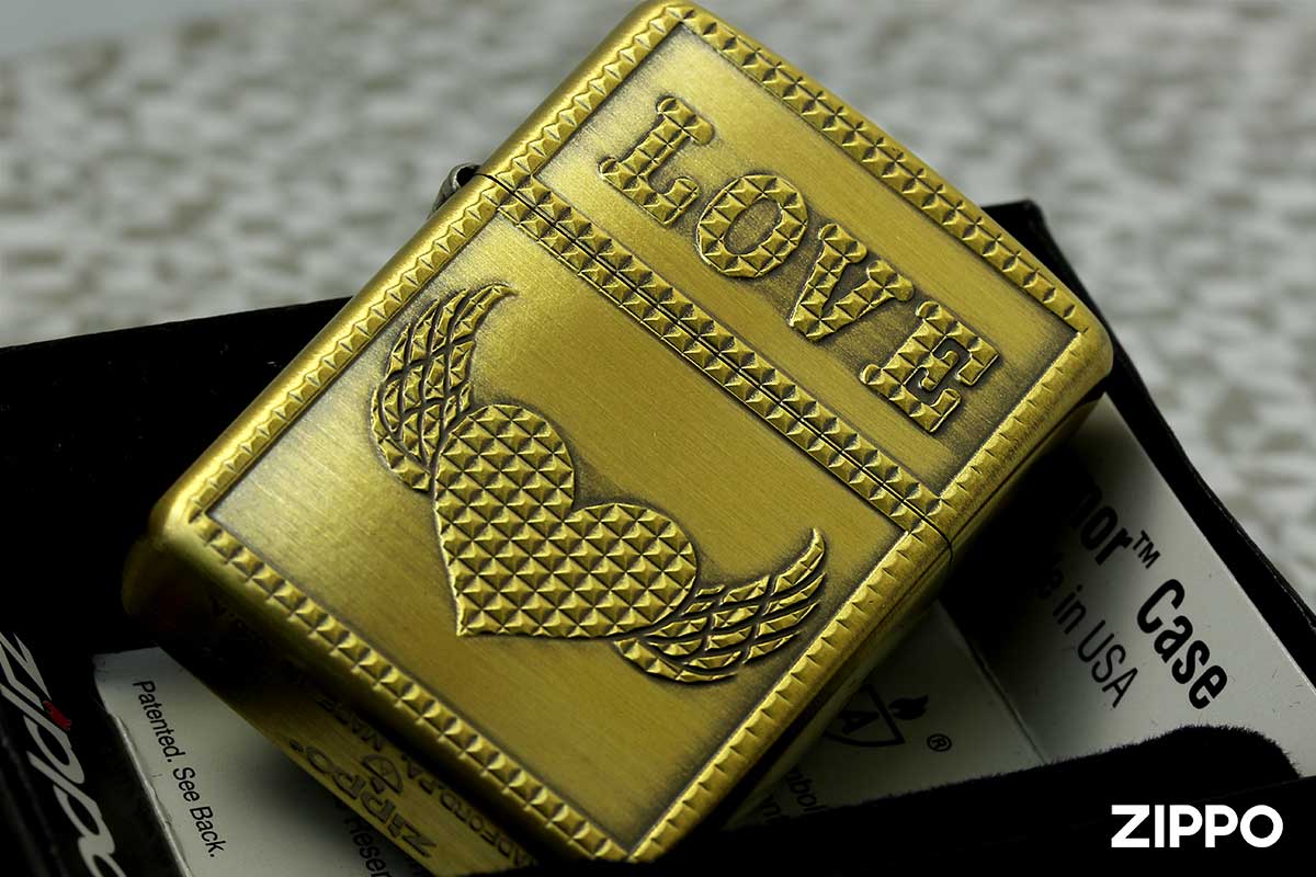 Zippo ジッポー 在庫限り完売 ARMOR LOVE STUDS 2 Antique Brass アーマー ラブスタッズ アンティークブラス A-Brass メール便可