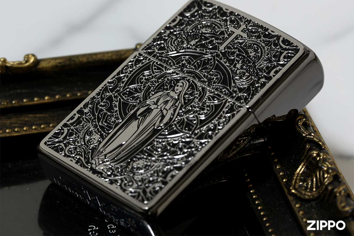 Zippo ジッポー Black Metal Paint Plate Neo Black ブラックメタル ペイントプレート ネオブラック マリア シルバー BM SV メール便可