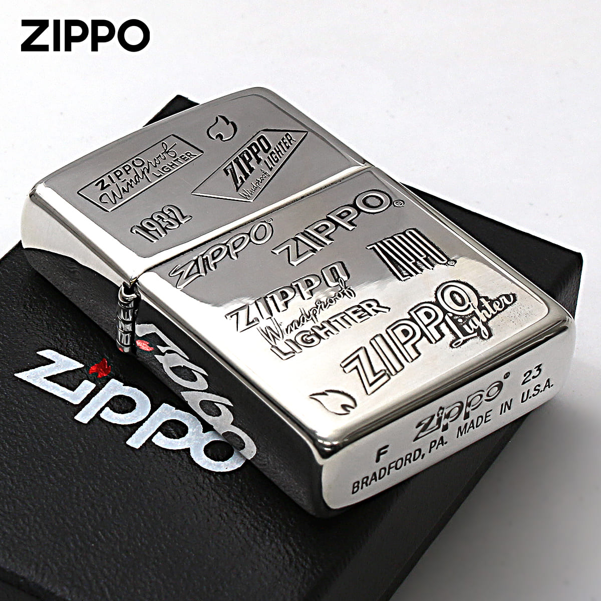 Zippo ジッポー 歴代 ジッポー ロゴ 両面加工 銀メッキいぶし ZIPPO LOGO  2SI-ZLOGO メール便可