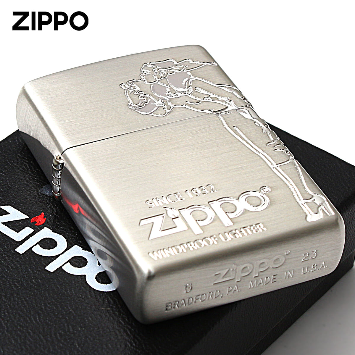 Zippo ジッポー ウインディ ウインドプルーフ レディ オールドデザイン 2面連続デザイン 銀メッキ OLD DESIGN Windy 2SS- WINDY｜Zippo専門店フラミンゴ：本店