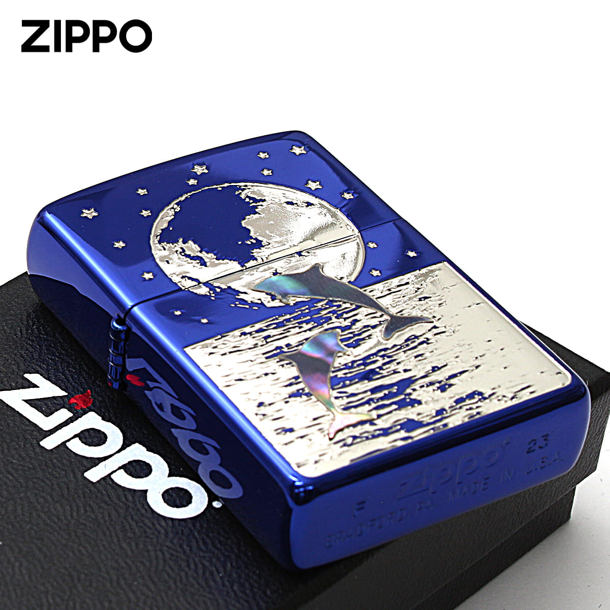 Zippo ジッポー イルカ ドルフィン シェル 貝 インレイ 象嵌 DOLPHIN PLANET ドルフィン プラネット 2BLS-DOLPHIN1