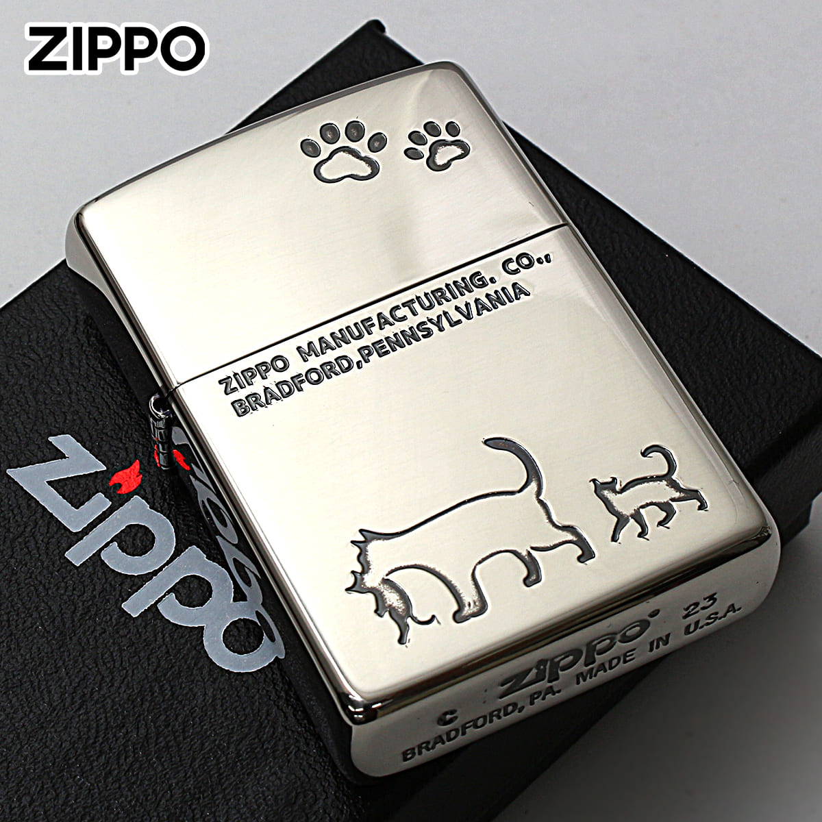 Zippo ジッポー ネコ 猫 Cat 足跡 愛くるしい ニッケルメッキ Charming Gesture 2NI-CAT2 メール便可