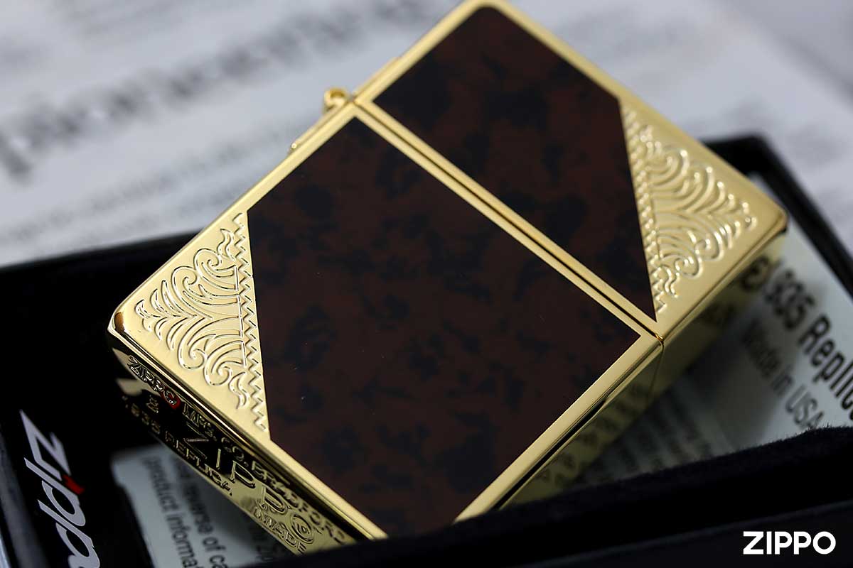 Zippo ジッポー 1935レプリカ 大理石調 ベネチアンデザイン ブラウンマーブル アラベスク 唐草 金メッキ VENETIAN DESIGN 1935GW-BW