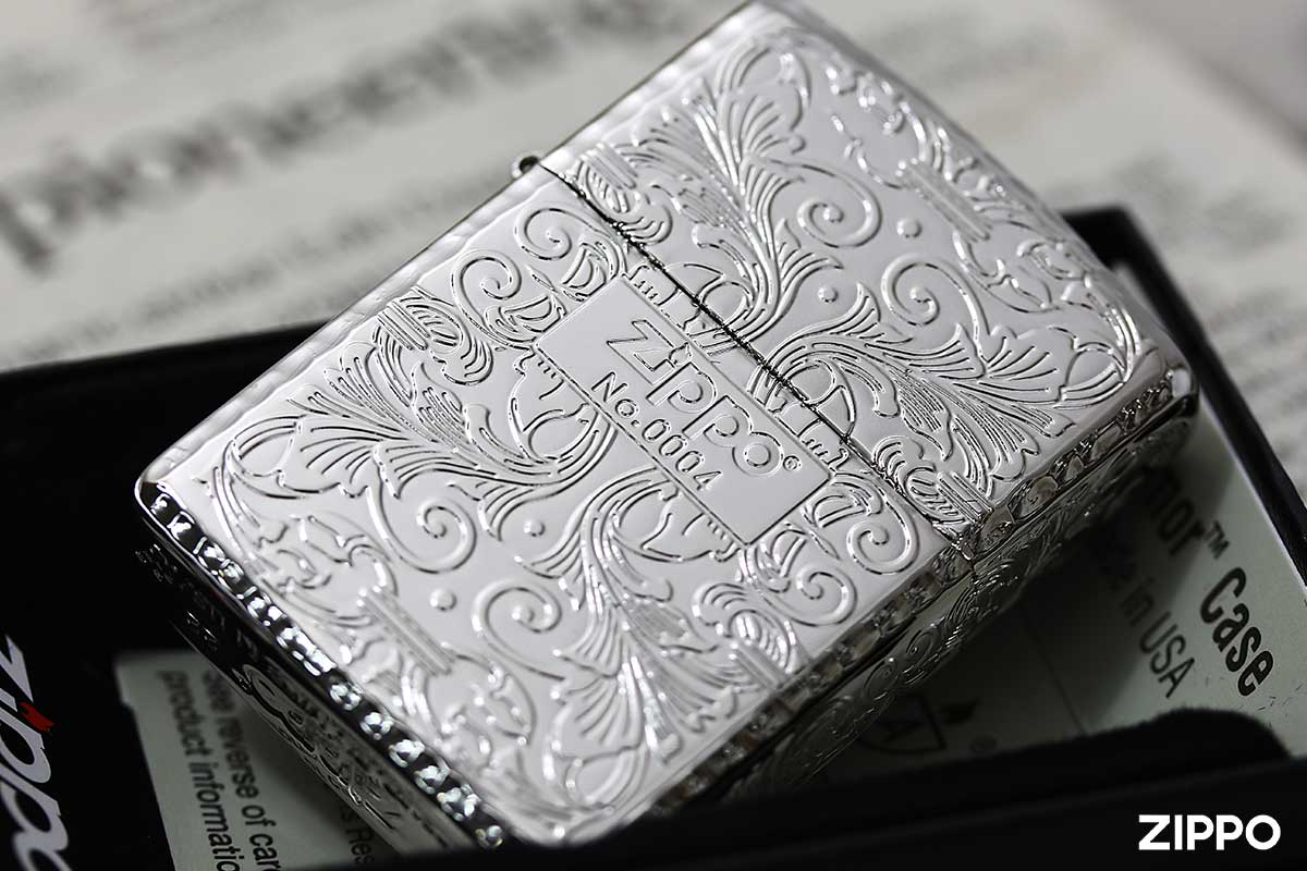 Zippo ジッポー アーマー 5面 アラベスク 唐草 コーナーリューター ジッポ ロゴ シルバー ARMOR Arabesque シリアル番号 162PT-Z5KARART