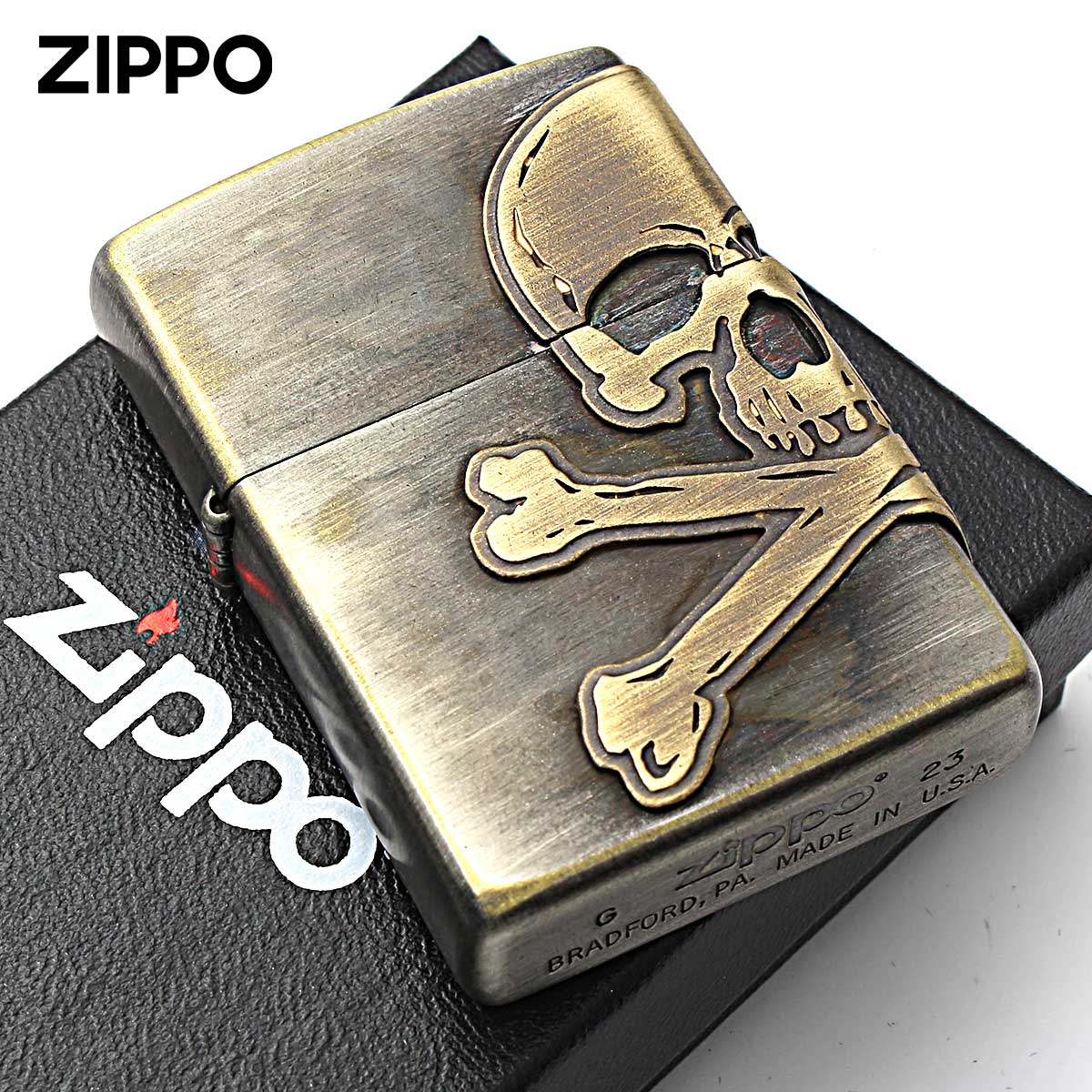 Zippo ジッポー スカル ドクロ 骸骨 アンティークスカル ニッケル古美 3面連続メタル Antique Skull  2AB-SKULL