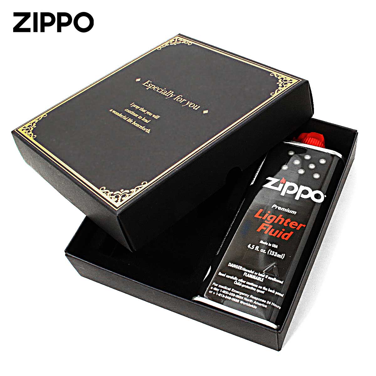 Zippo ジッポー ブラック ギフトボックス ラッピング 消耗品 オイル小缶・フリント付 ライター本体別売り MOTO-BOX｜Zippo 専門店フラミンゴ：本店