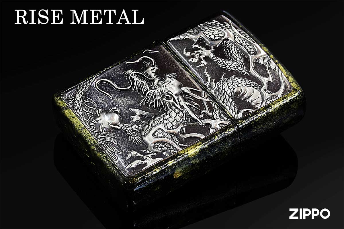 日本に 亀甲 ZIPPO ライズメタル 銀（漆塗り 銀龍 亀甲 龍・虎・和柄 金 Dragon