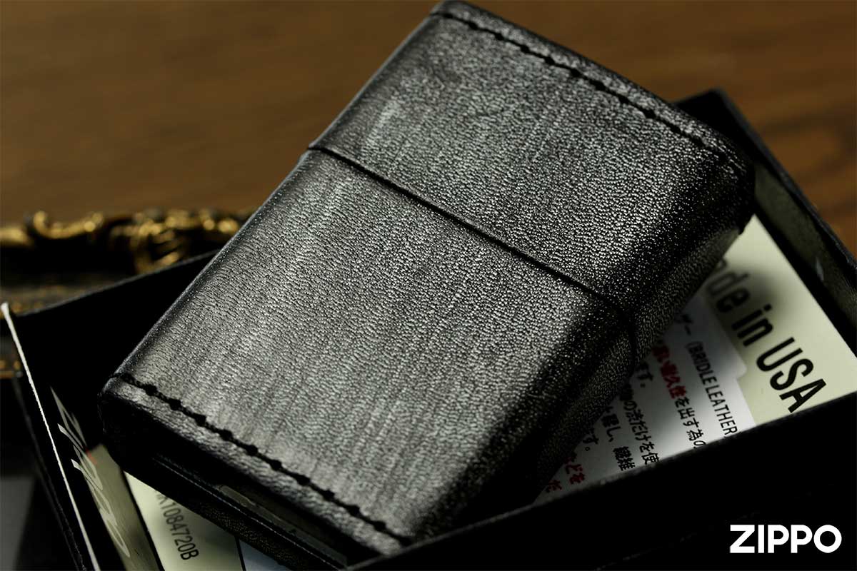 Zippo ジッポー 革巻き 本革 牛革 ブライドルレザー Bridle leather UK ブラック