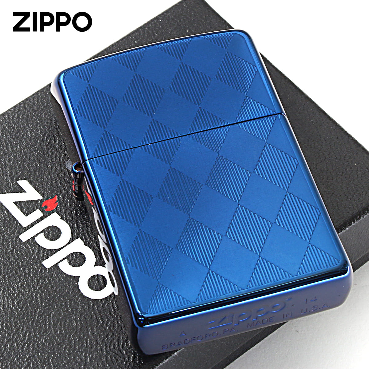 Zippo ジッポー アーガイル柄 ブルー チタンコーティング Titanium Coating Series Ti-BL-A（Ａ） メール便可