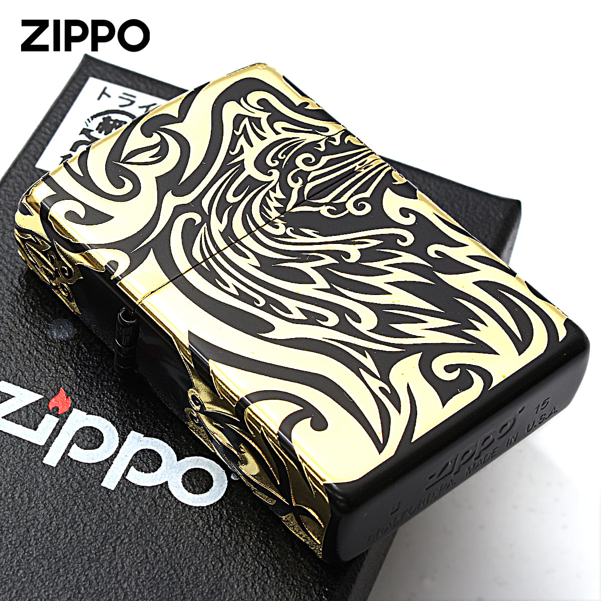 Zippo ジッポー トライバル クロス 十字架 Cross 5面連続加工 マットブラック 凹金 Tribal Cross V GD メール便可