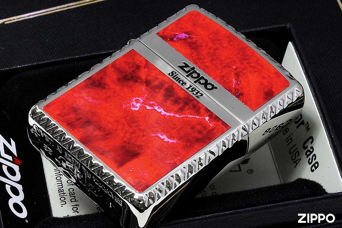 Zippo ジッポー アーマー 大理石調 マーブル柄 レッド クロスコーナカット 両面加工 Cross Cut Series MRD