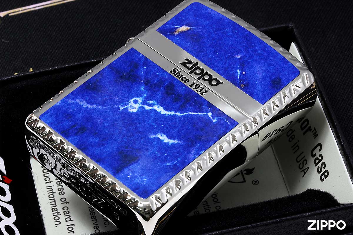 Zippo ジッポー アーマー 大理石調 マーブル柄 ブルー クロスコーナカット 両面加工 Cross Cut Series MBL