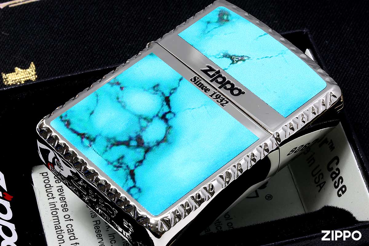 Zippo ジッポー アーマー 大理石調 マーブル柄 ターコイズ クロスコーナカット 両面加工 Cross Cut Series TBL