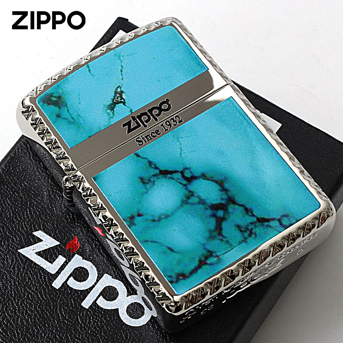 Zippo ジッポー アーマー 大理石調 マーブル柄 ターコイズ クロスコーナカット 両面加工 Cross Cut Series TBL