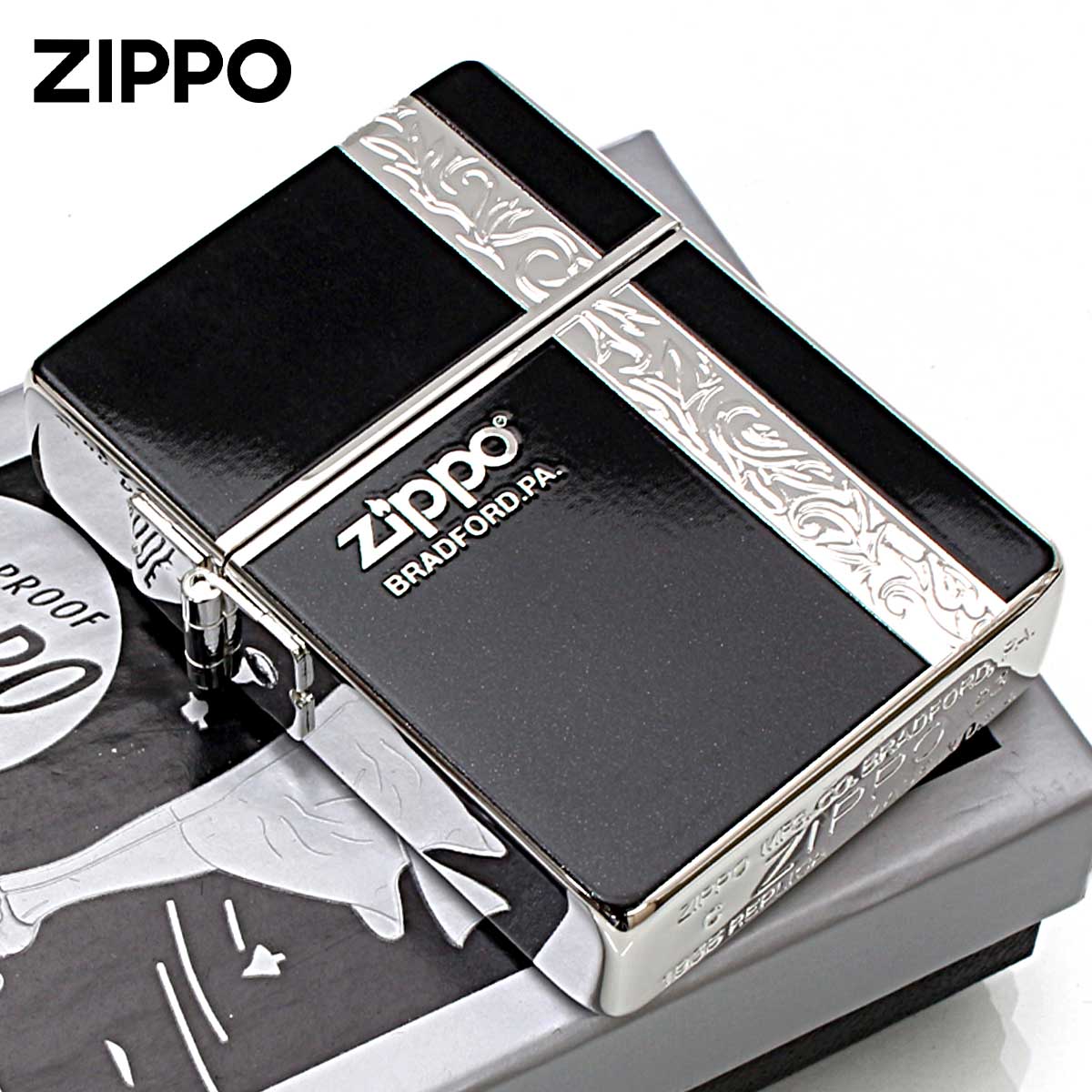 Zippo ジッポー 1935レプリカ バーティカル アラベスク 唐草 両面加工 Vertical Arabesque 銀メッキ 1935VERS