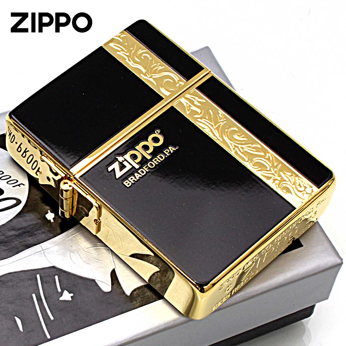 Zippo ジッポー 1935レプリカ バーティカル アラベスク 唐草 両面加工 Vertical Arabesque 金メッキ ゴールドタンク 1935VERG