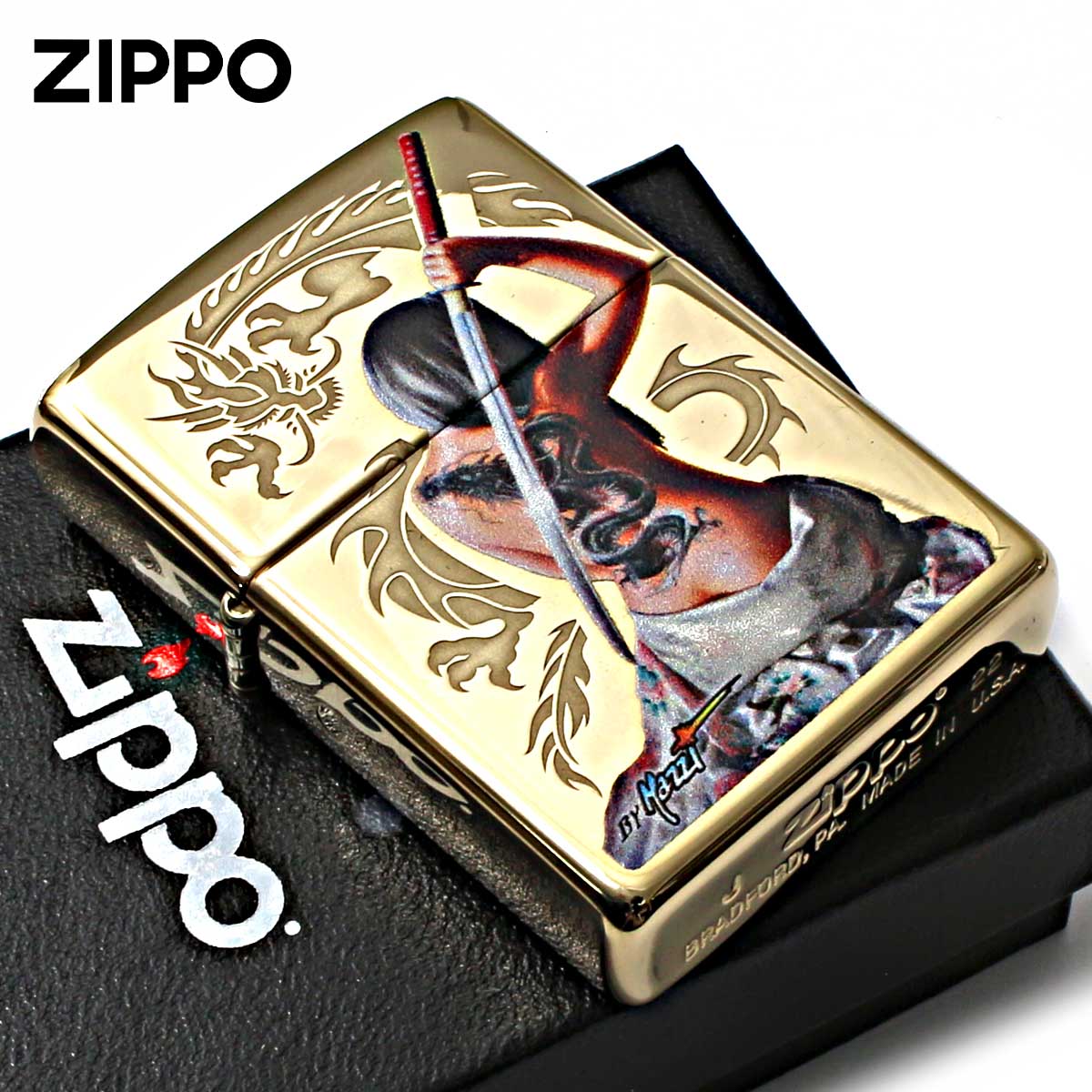 Zippo ジッポー クラウディオ マッツィ Claudio Mazzi Women Sword Dragon 鏡面 ポリッシュ ブラス 29668｜ Zippo専門店フラミンゴ：本店