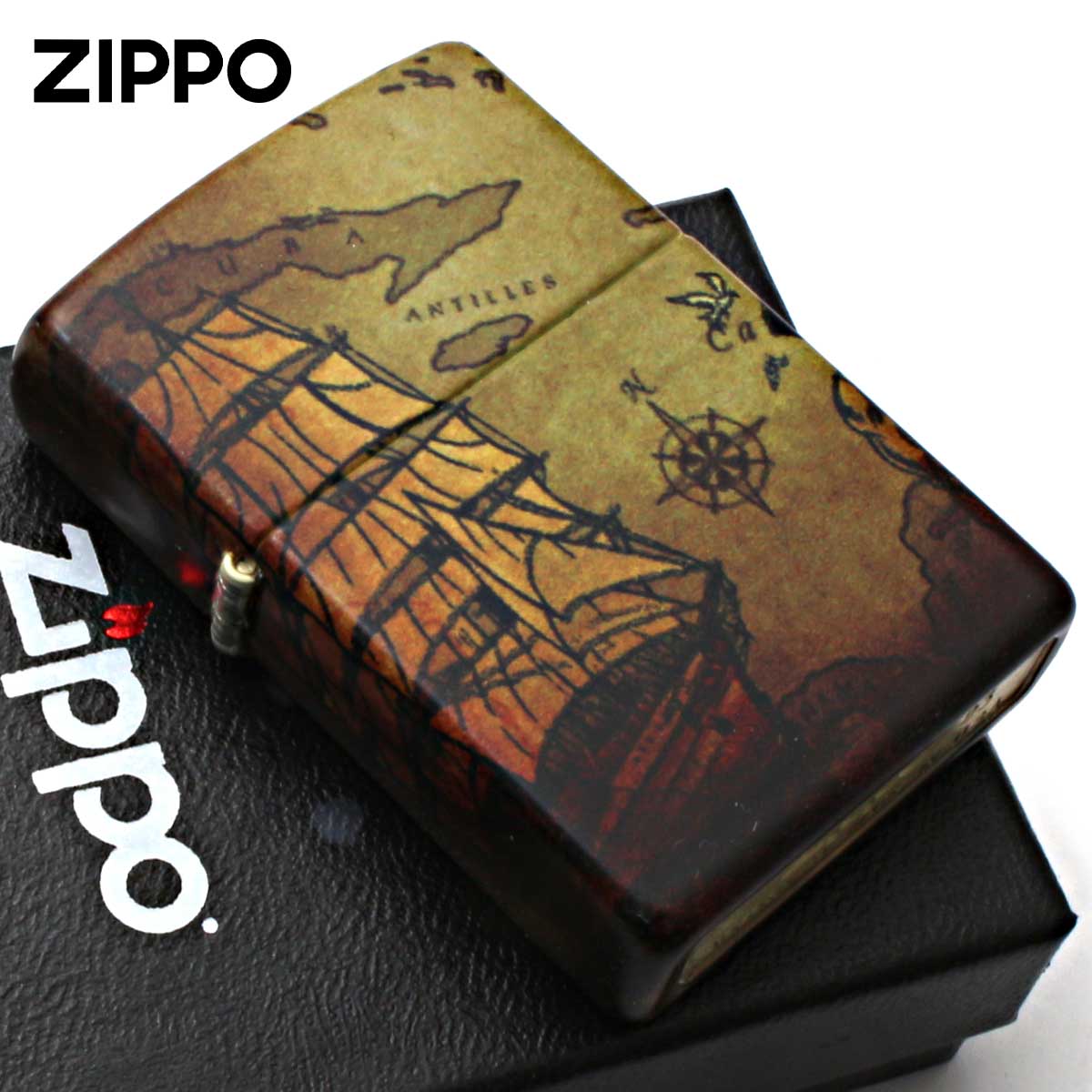 Zippo ジッポー 海賊 海賊船 地図 Pirate Ship 全面塗装 49355 メール便可