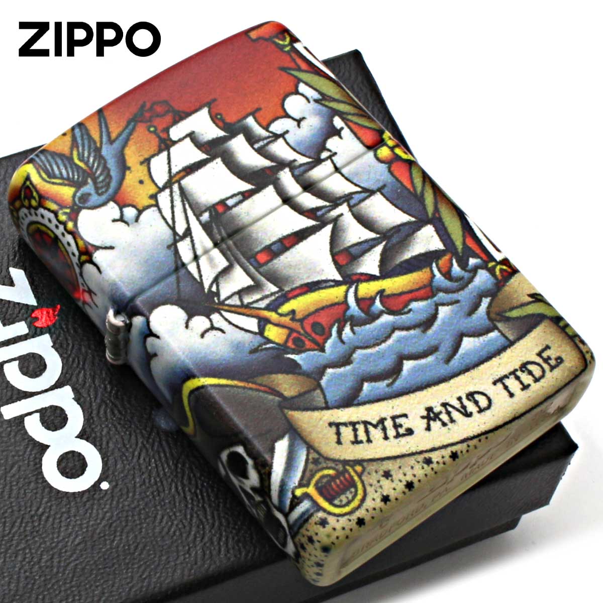 Zippo ジッポー 海賊 海賊船 タトゥー スカル ドクロ 骸骨 Nautical Tattoo 全面塗装 49532 メール便可