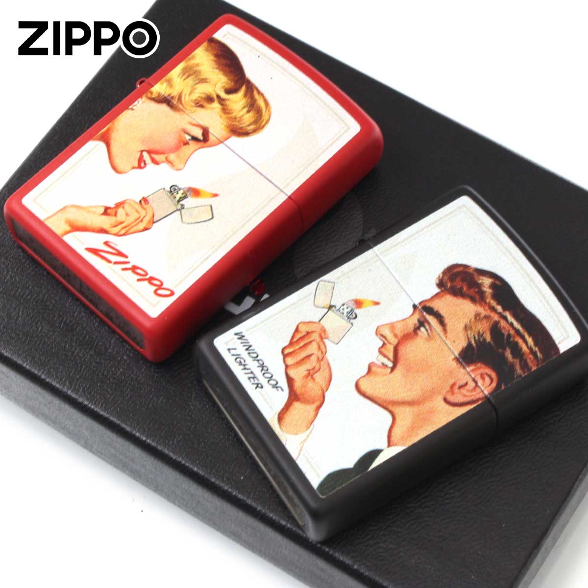 Zippo ジッポー ペア ビンテージデザイン オールドポスター ペアセット 46295