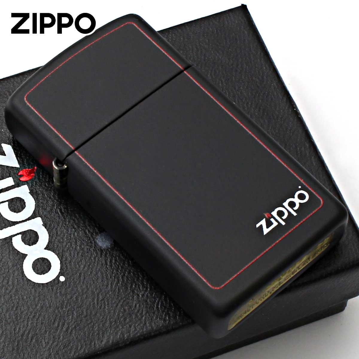 Zippo ジッポー スリム ブラック ボーダーライン ジッポ ロゴ SLIM Black Z-Boader ブラックマット 1618ZB メール便可