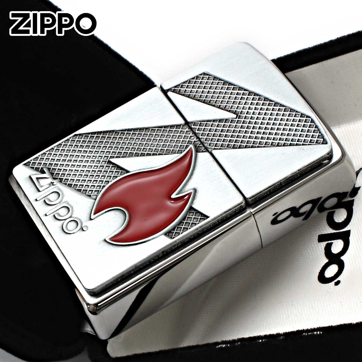 Zippo ジッポー 炎 アイコンフレーム ジッポ ロゴ Z Flame Emblem エンブレム貼り ブラッシュドクローム 29104 メール便可