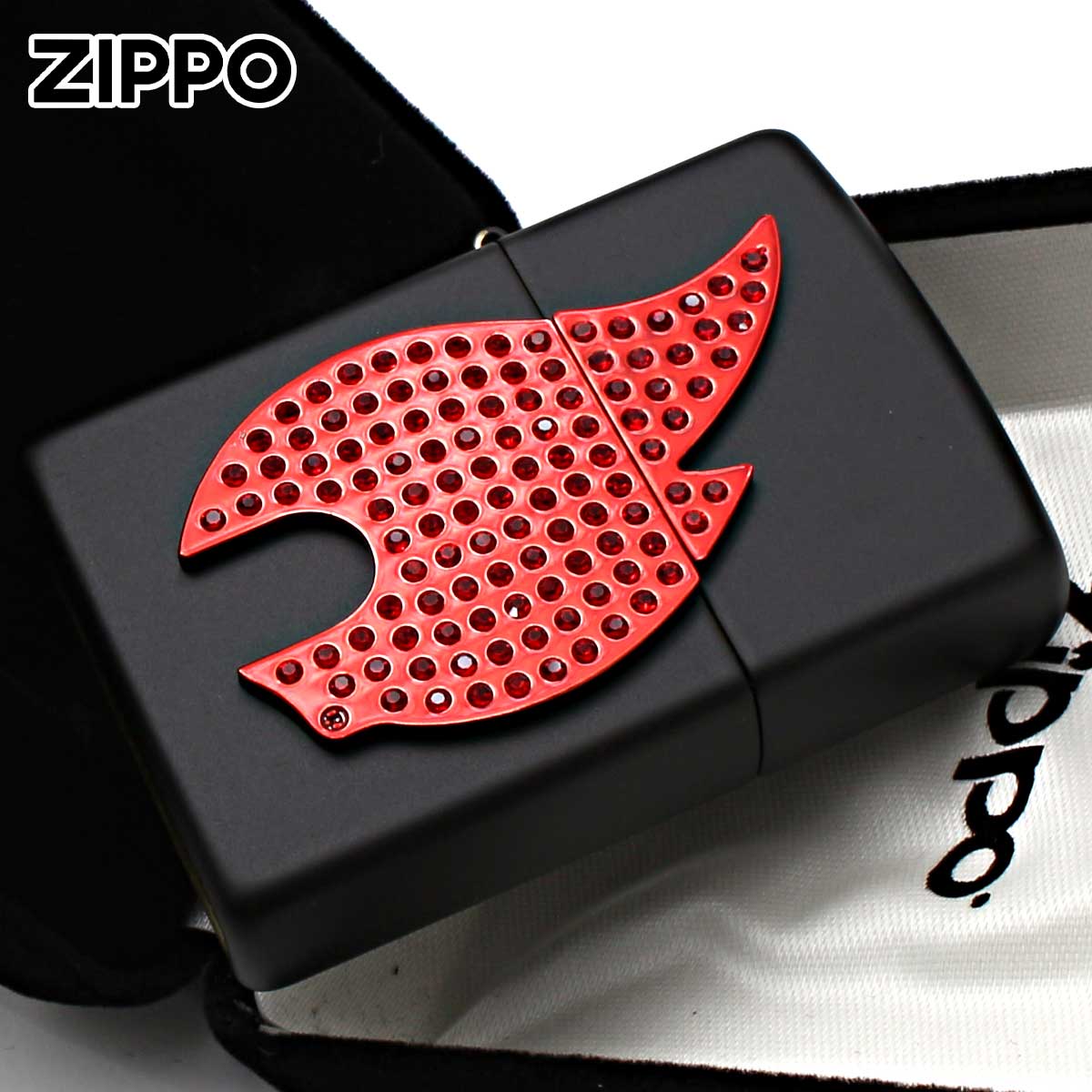 Zippo ジッポー 炎 アイコンフレーム クリスタル Flame Emblem with Red Crystals ブラックマット 29106 メール便可