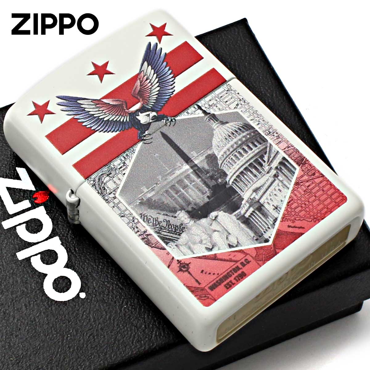 Zippo ジッポー ワシントンD.C アメリカンイーグル アメリカ国旗 ホワイトハウス Washington DC ホワイトマット 29084 メール便可