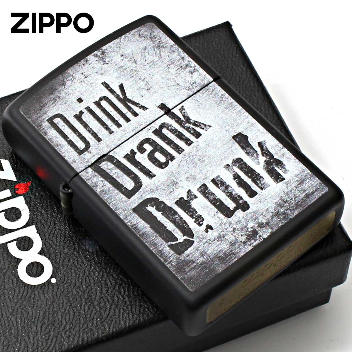 Zippo ジッポー 原形 過去形 過去分詞 デザイン Drink Drank Drunk ブラックマット 29618 メール便可