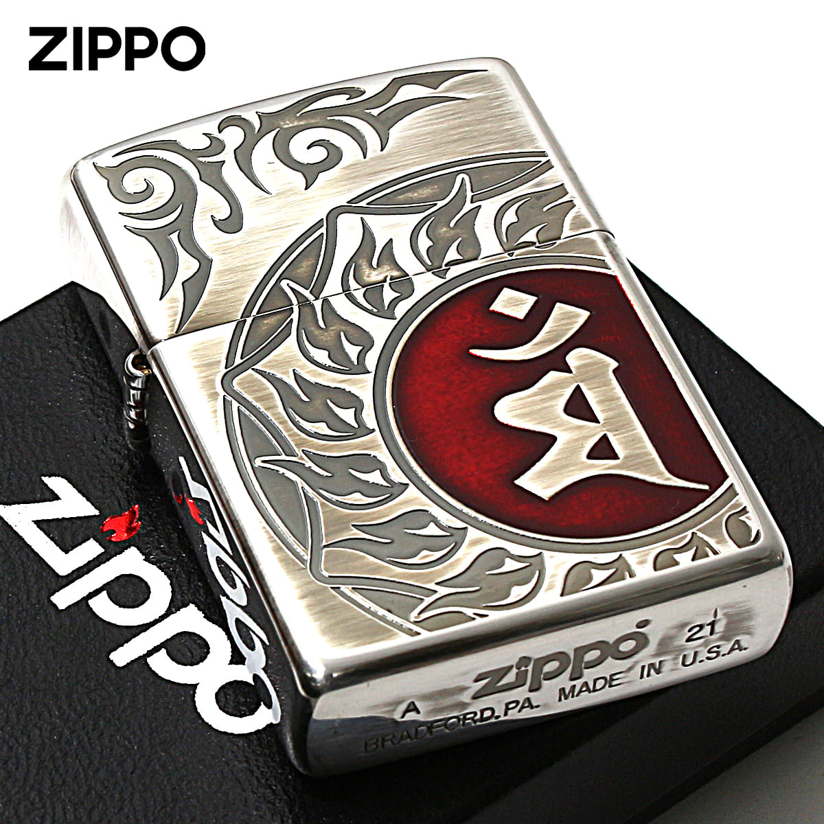 Zippo ジッポー 梵字 bonji マン 銀メッキいぶし 80037 メール便可